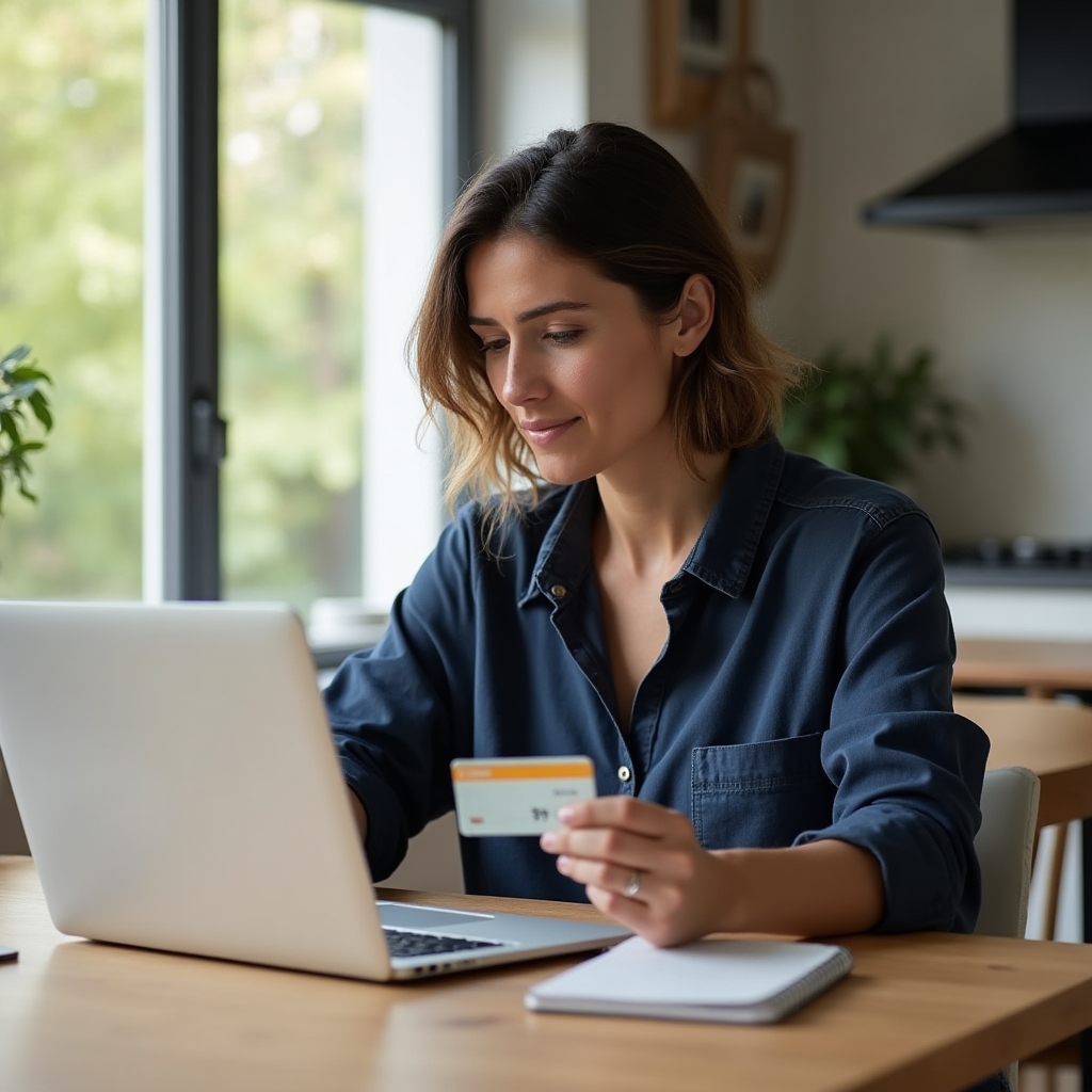 Person shopping online on a laptop in a modern Polish apartment, reviewing a product purchase